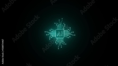 Radiating Cyan AI Processor Animation | Futuristic Circuit Glow in 4K