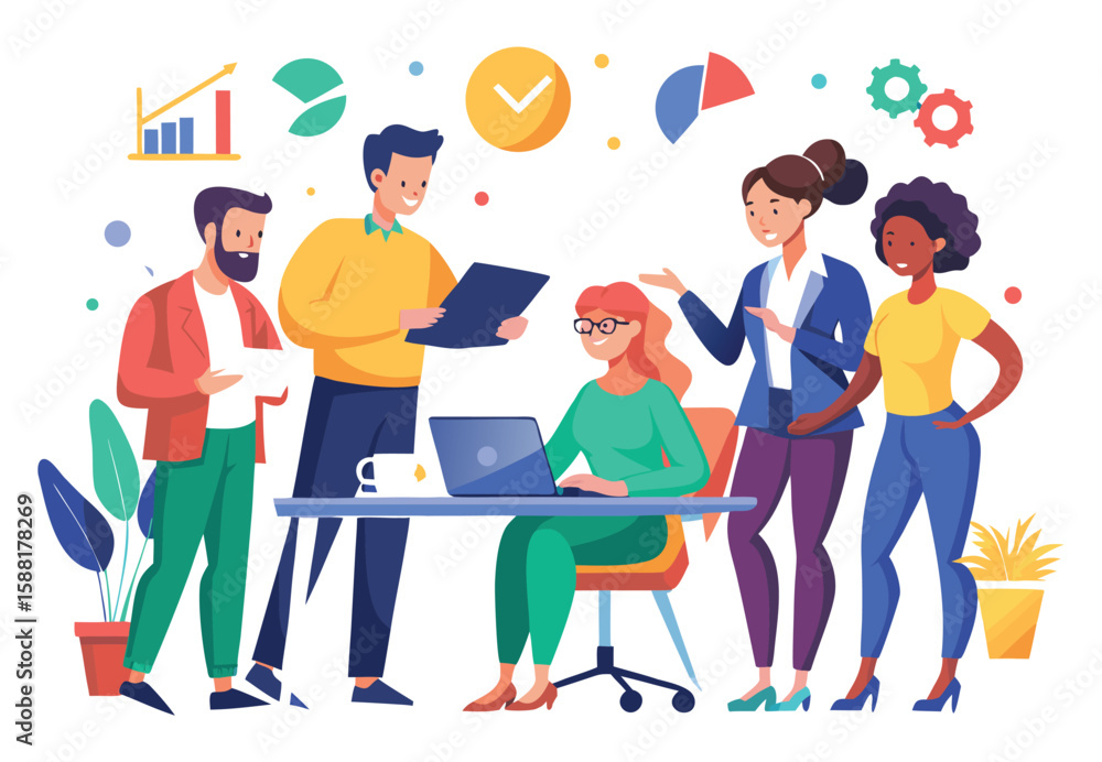 Fototapeta premium Corporate Team Brainstorming | Office People Planning Business Strategy Vector.