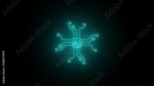 Cyan Glowing AI Core with Branching Circuits | Futuristic Neural Node 4K Animation