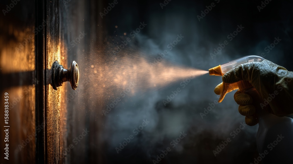 Fototapeta premium High Touch Surface Disinfection Concept with Spray Action via Trigger