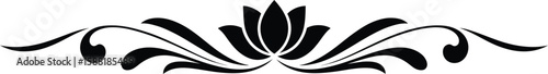 Elegant Black Floral Lotus Divider Ornament Vector Design Isolated on White Background