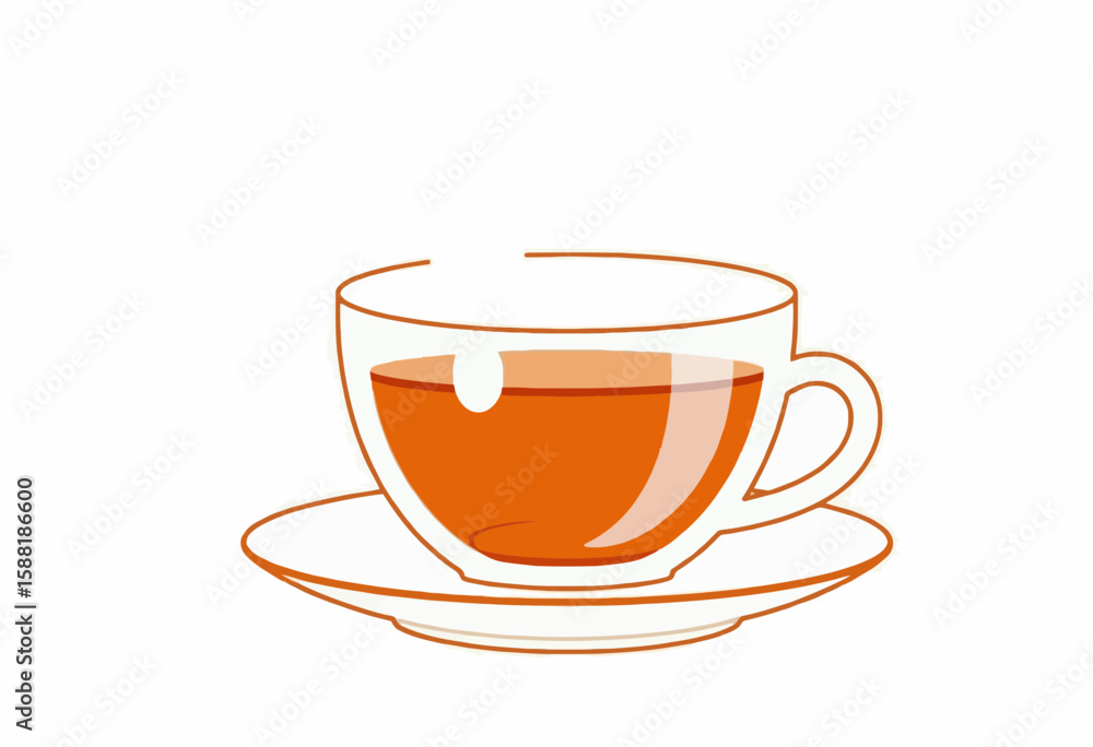 Tea cup on saucer with steaming beverage in minimalist style Tea cup on saucer with steaming beverage in minimalist style