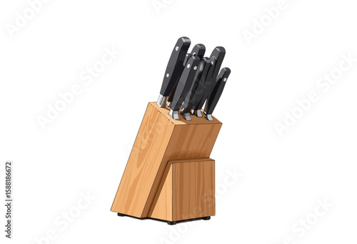 Kitchen knife block with several knives in modern design  