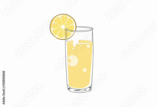 Refreshing lemonade in a glass with lemon slice on the rim  