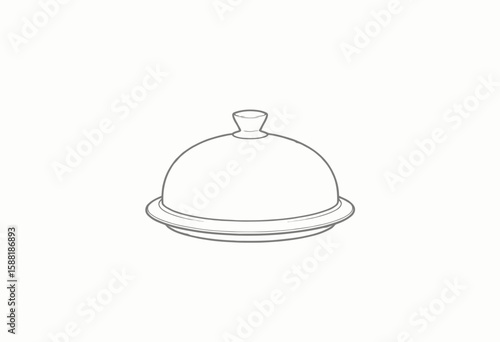 Food cloche serving dish in minimalistic outline style  