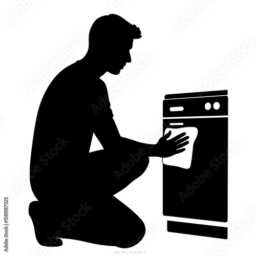 Silhouette of person wiping dishwasher seal – Maintenance and leak prevention
