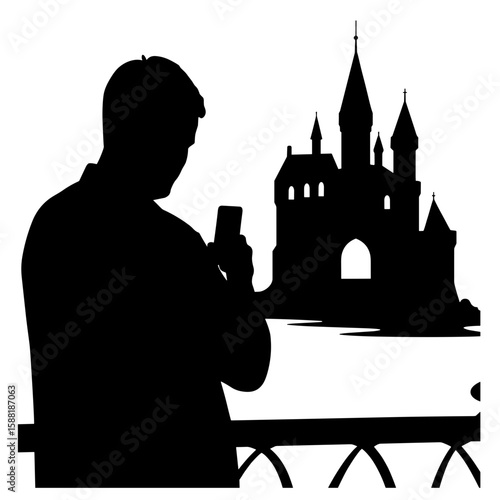 Silhouette of visitor taking photo of castle – Romantic historic venue