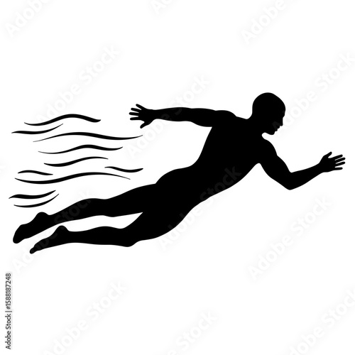 Silhouette of swimmer mid-stroke with motion lines – Hydrodynamics, flow force