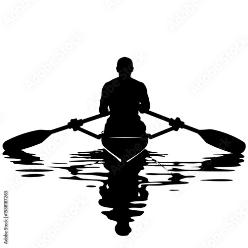 Silhouette of rower with oars splashing water – Endurance and motion symbolism