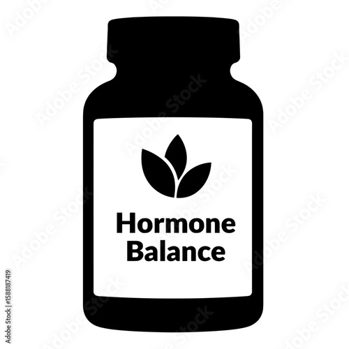 Silhouette of Hormone Balance bottle with leaf – Female wellness supplement