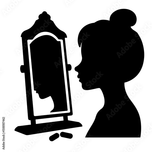 Silhouette of face in mirror, relaxed expression with meds – Emotional balance and support