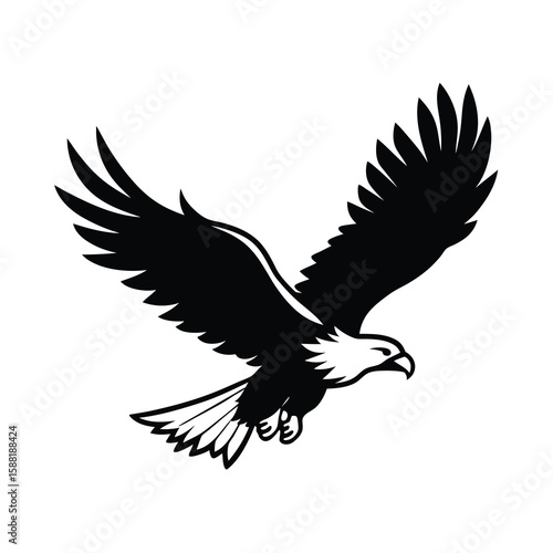 eagle silhouette flying predatory bird vector art