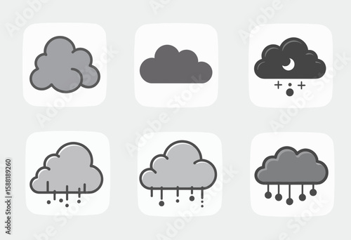 Weather icons depicting various cloud types and conditions  