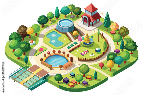 Park view illustration on top view