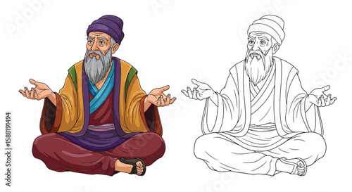 Wise Elder: Capturing the essence of wisdom and experience, this illustration presents an elderly man. The artwork embodies the power of thought and insight.