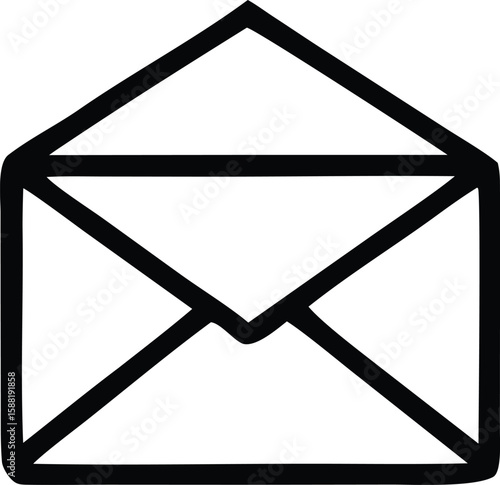 A simple black outline drawing of an open envelope with a triangular flap ready to be sealed