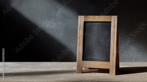 A sunbeam illuminates a rustic wooden frame on a moody backdrop, evoking Tabula Rasa and Hygge-inspired simplicity