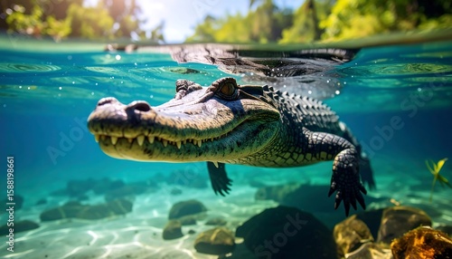 Wallpaper Mural Croc emerging from clear shallow water Torontodigital.ca