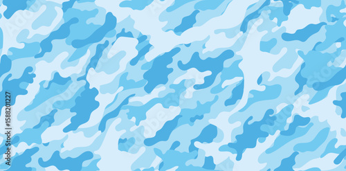 Sky blue camouflage pattern for clothing design. Fashionable military seamless pattern for army