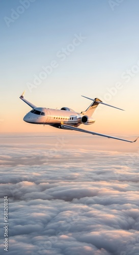 Private Jet Soars Above Clouds at Golden Hour, Symbolizing Luxury Travel, Freedom, and Global Business Connections