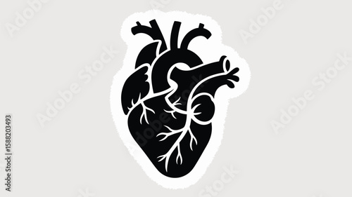 A stylized black heart illustration displays human anatomy, perfect for medical, educational, or graphic design projects.