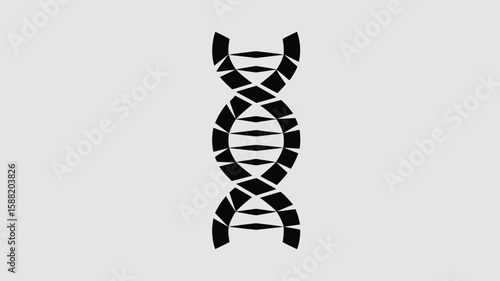 A stylized black and white graphic presents a simplified DNA double helix structure, suggesting genetics and biology concepts.