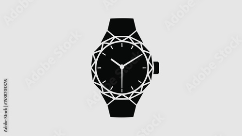A stylish wrist watch in black silhouette showcases modern design and timeless elegance against a neutral background.