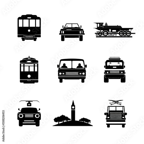 Diverse Transportation Vehicles Silhouette Set