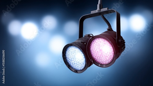 Wallpaper Mural Two stage spotlights one emitting blue light and the other pink light against a blurred blue background Torontodigital.ca