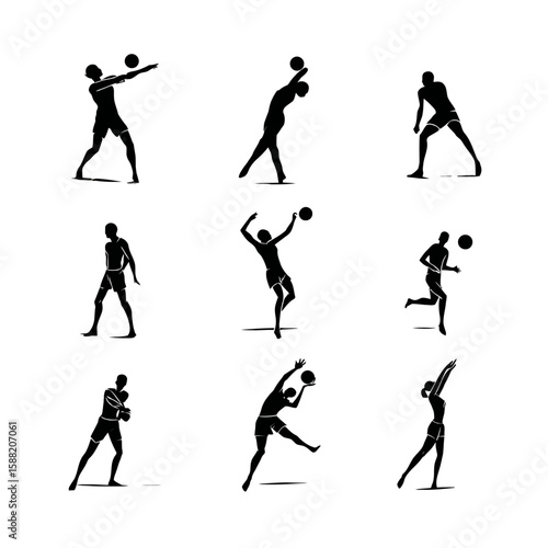 Beach Volleyball Player Silhouettes Set