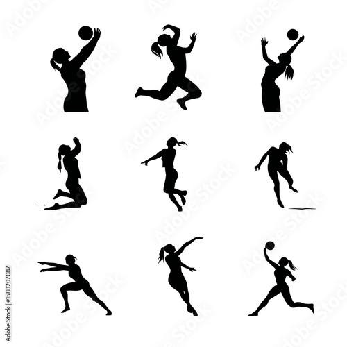 Beach Volleyball Player Silhouettes Set