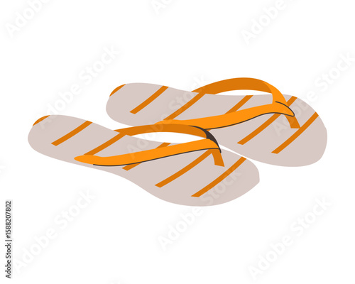 Casual women's shoe wardrobe. Summer slippers, sandals, flop flip shoes. Beach footwear accessories. Female footwear. Colored vector illustration of women's open shoes isolated on white background. 