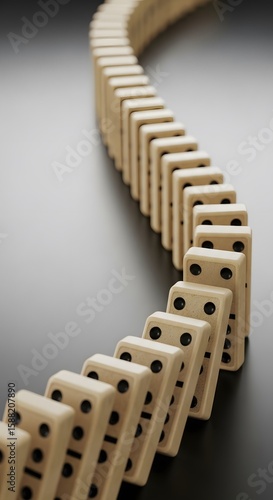 Path of Progress: A Winding Line of Dominoes Symbolizing Sequential Steps, Cause and Effect, and the Unfolding of Events Towards a Goal