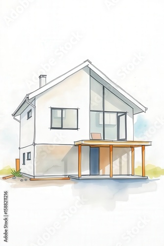 illustration of a minimalist house in a village