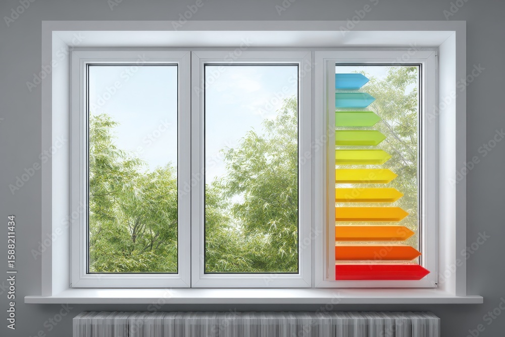 Fototapeta premium Energy Saving Windows: PVC Profile in White Color with Energy Efficiency Concept