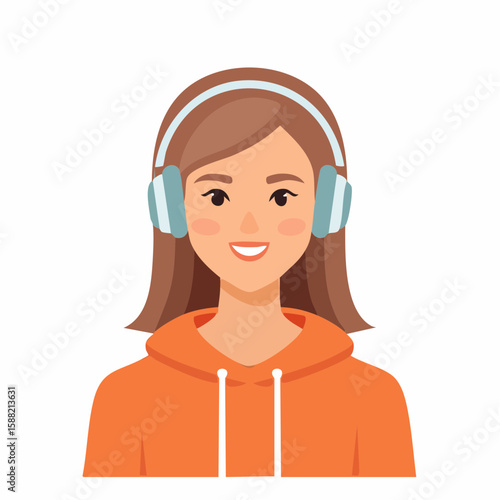 Minimalist flat avatar of a person wearing headphones and hoodie, ideal for gamer or music enthusiast profile picture