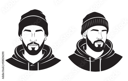 A Man in Hood and Hat Vector Logo Icon, Stealthy Shades Disguised Figure in Hood and Hat