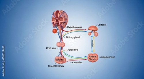 Detailed Diagram of Human Endocrine and Nervous System Interactions with Glands and Hormones