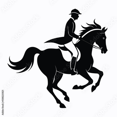 Dynamic silhouette of a rider on a galloping horse in motion