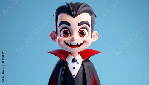 Obraz na płótnie Cute Cartoon Vampire Boy Character Illustration, Smiling Animated Dracula with B