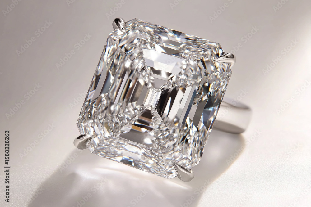 3D Radiant-Cut Diamond Solitaire Engagement Ring Render 3D Radiant-Cut Diamond Solitaire Engagement Ring Render