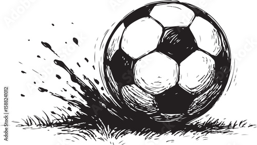 Soccer Ball in Motion: Mud Splash Effect with Dynamic Grass Vector