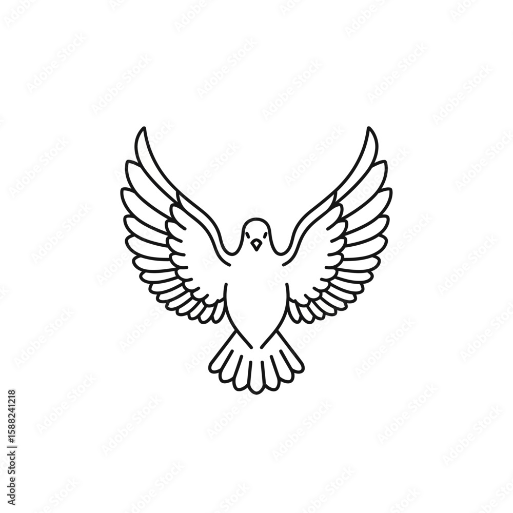Fototapeta premium A stylized line drawing of a dove in flight, wings outstretched, symbolizing peace and freedom.