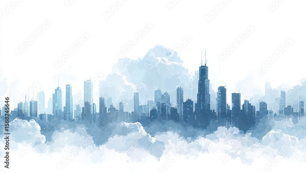 Naklejka premium City skyline silhouetted by clouds