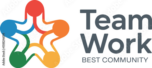 Teamwork logo with connected colorful circles forming a star shape design