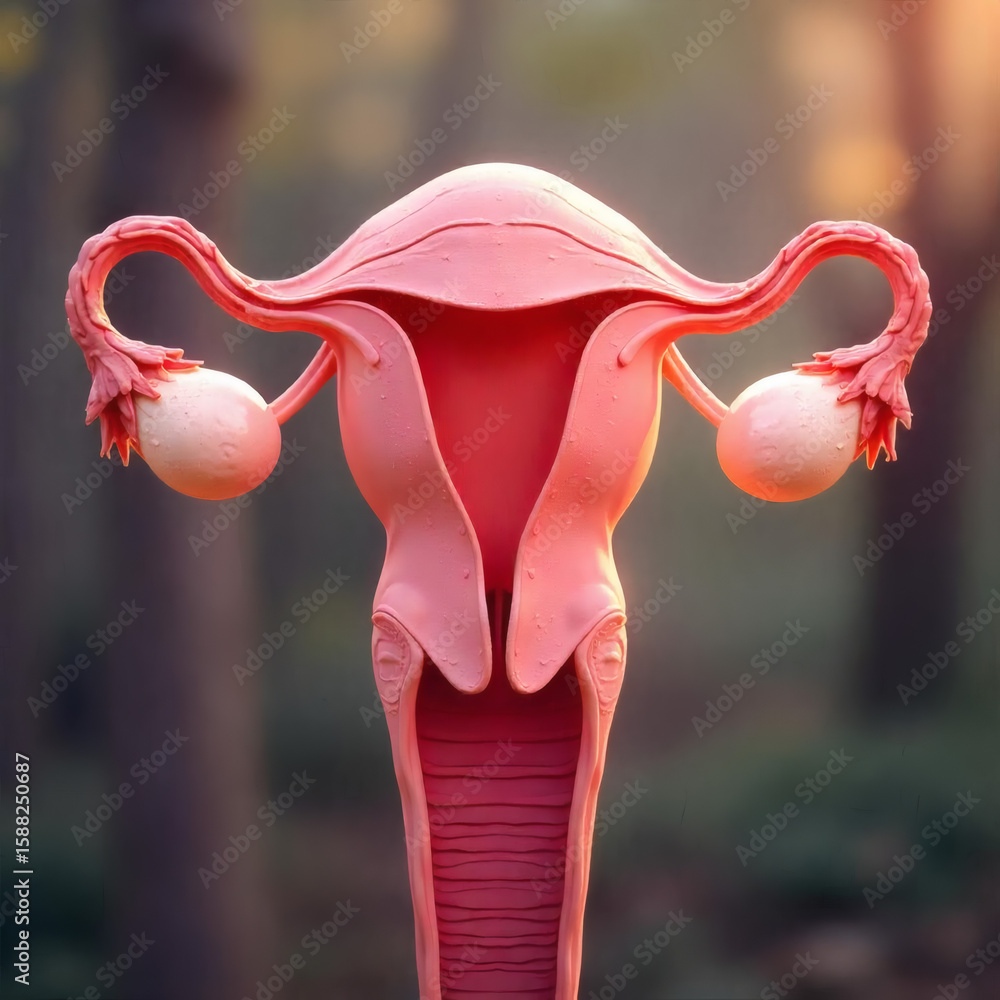 Naklejka premium 3d Anatomical Model Of The Female Reproductive System With A Blurred Natural Background