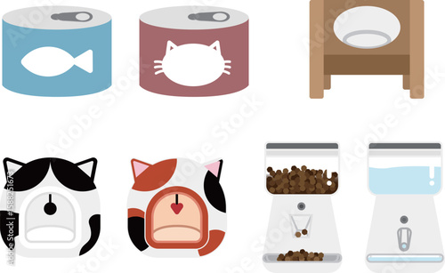 Flat Pet Supplies Icons for Cats