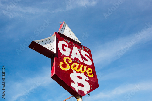 Retro outdoor sign to save money on gas, Gas Save $.