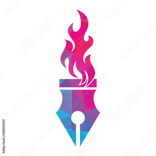 Pen fire vector logo illustration. Flaming Pen Nib Logo Vector.