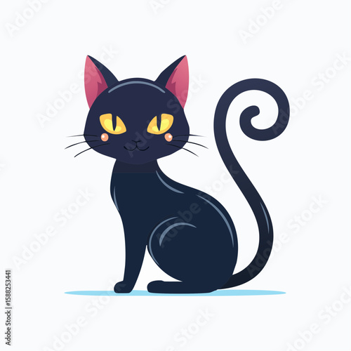 Creepy Black Cat Icon, A silhouetted black cat with arched back and glowing eyes.